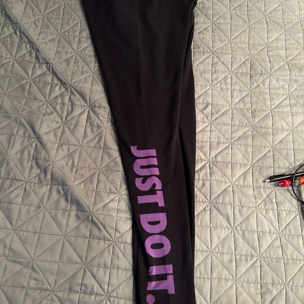 Nike Black Track Pants with Purple Text